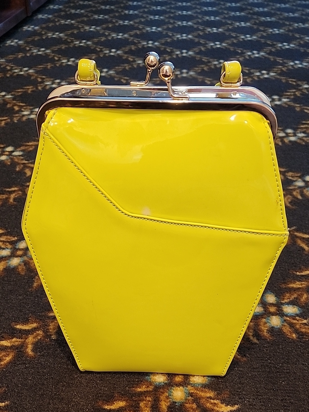 Tatyana Yellow Patent Hexagon Kiss-Lock Clutch